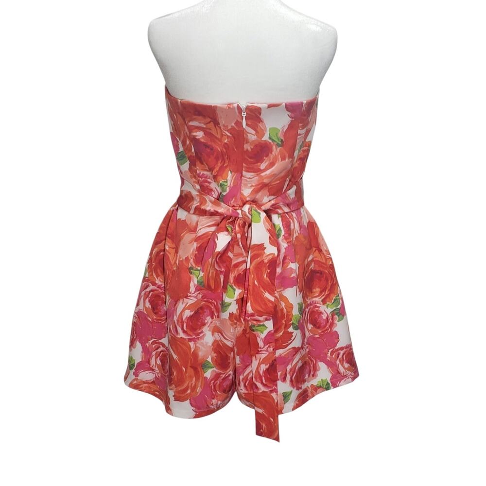 New York & Company Strapless Floral Romper L Rose Print Belted Pockets - Picture 2 of 14